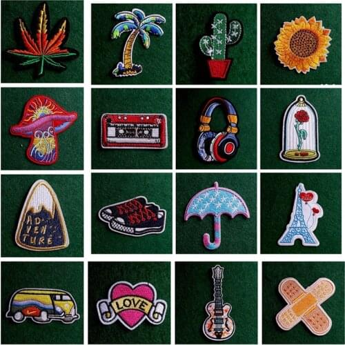 Cartoon Embroideried Patches For Clothing Iron On Patches On Clothes Hippie Sticker Leaf Camera Cute Badge Clothing DIY Applique