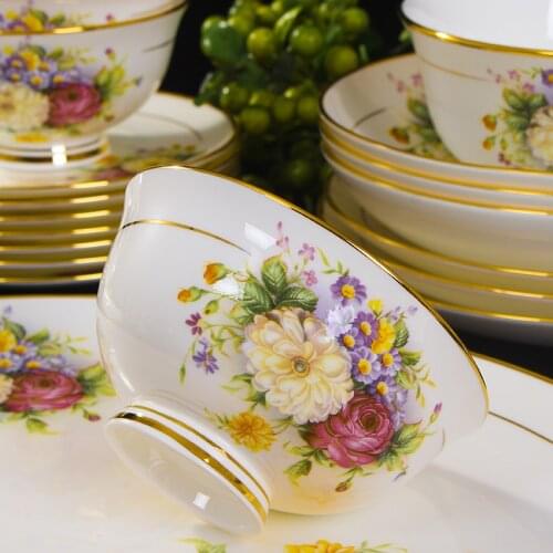 Bowl and Dish Set Household Jingdezhen European Bone China Tableware Ceramic Bowl Plate Bowls and Chopsticks Combination