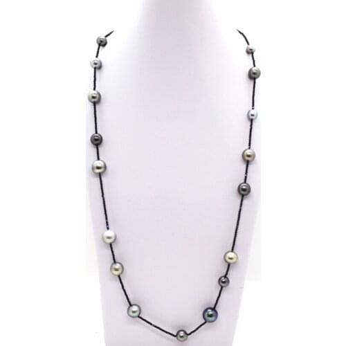 INFIJE Necklace with Black Spinels and Tahitian Pearls - Made in Italy