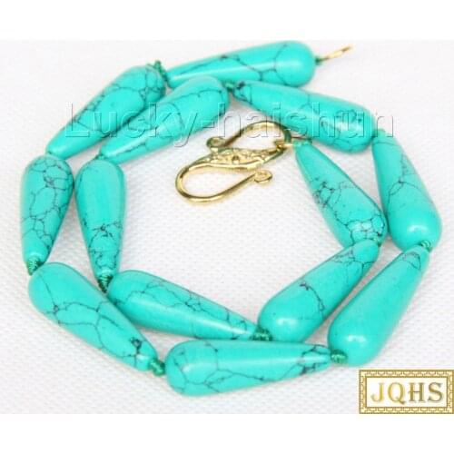 17" 10X30mm drip green simulated turquoises beads Strand knotted necklace j9755