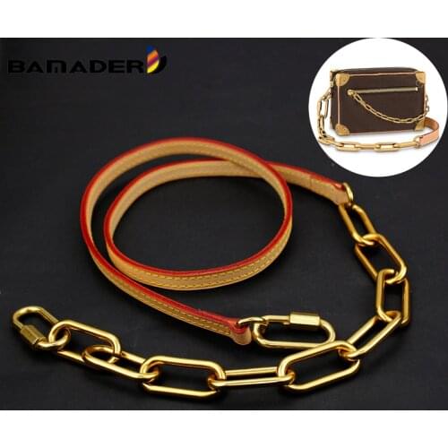 BAMADER Bag Chain Strap Vintage Gold Chain Straps For Bags Accessories Genuine Leather Vegetable Tanned Crossbody Shoulder Strap
