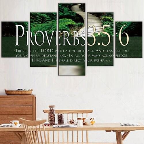 Modern Style Bible Verse On Multi 5 Pieces Canvas Proverbs Poster Print Decor Wall Art Pictures Interior Home Bedroom decoration
