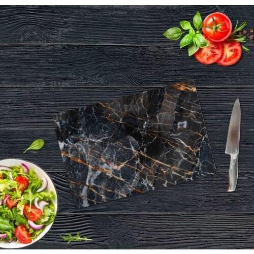 Gilded Marble Looking Glass Cutting Board Antibacterial Black Marble Look With Gilding Pattern Glass Cutting Board 30x40 cm