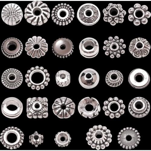 50Pcs Spacer Metal Bead Tibetan Silver Color Alloy Loose Spacers Beads for Earring Necklace Bracelet Jewelry Making Findings DIY