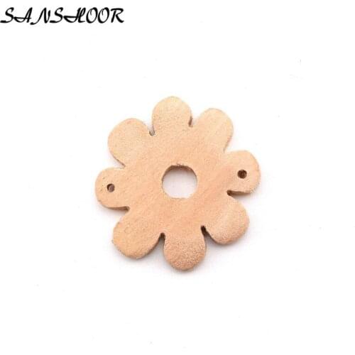 SANSHOOR 40mm*40mm Unpainted Eight-petal Flower Wood Crafts Natural Beads for Wood Jewelry MT-005 100pcs/lot