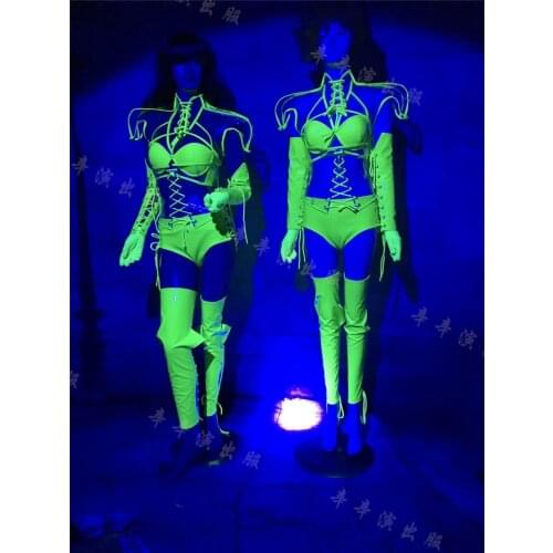 Sexy gogo fluorescent green bandage suit nightclub djds tour Ds costume Bar party costume gogo stage dance show wear