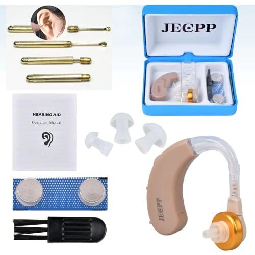 JECPP Hearing Aid for The Elderly Sound Amplifier Ear Hearing Aid with Ear Wax Spoon Cleaning Brush Battery Storage Case