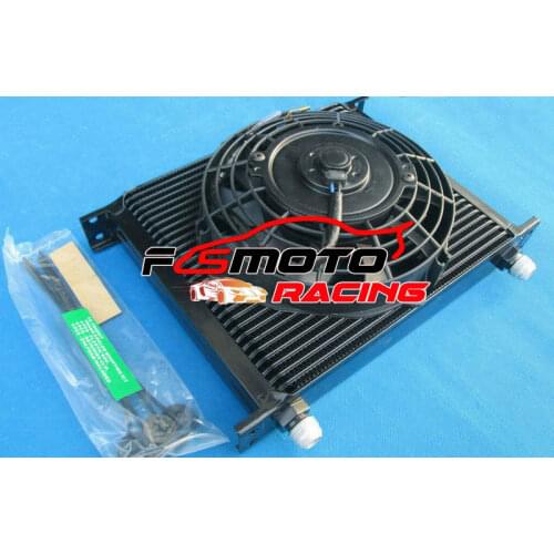 30 Row 10 AN Universal Black Transmission Oil Cooler + 7" Electric Fan for SUBARU 3000GT WRX STI Oilcooler