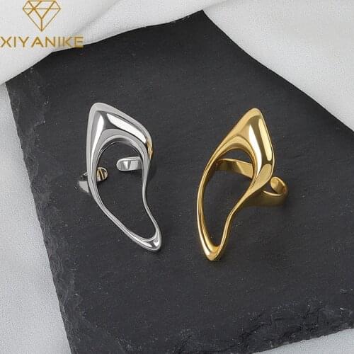 XIYANIKE 925 Sterling Silver Geometric Hollow Ring Female Fashion Smooth Exaggerated Exquisite Elegant Jewelry Accessories Gift
