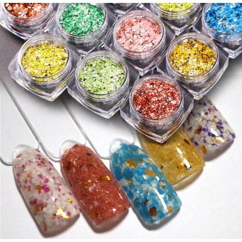 Japanese nail fashion 12 boxes/set Hot multicolor Mixed Natural shell marble powder Glitter Nail sequins Gel Polish Decorations