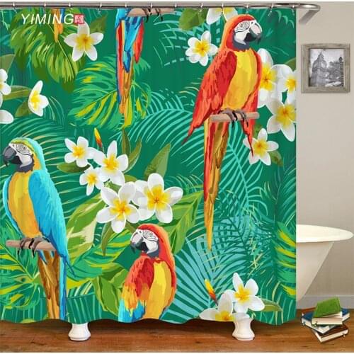Painted Parrot Printed Bathroom Shower Curtain Waterproof Washable Curtain Polyester Home Decor Curtain With Hook