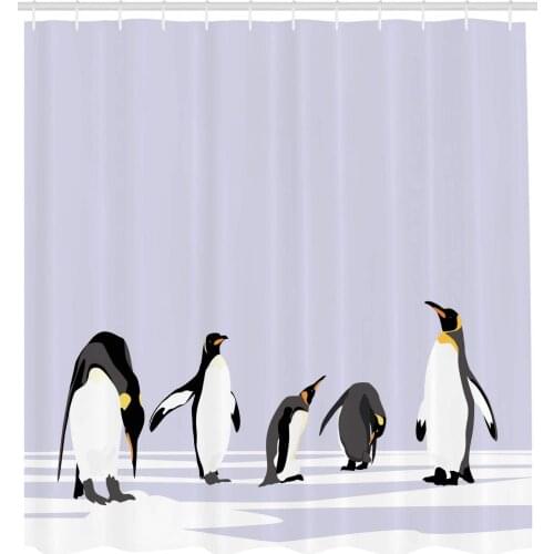 Animal Shower Curtain Penguins on Polar ICY Land Winter Climate Arctic Cold Season Creatures Print Fabric Bathroom Decor Set