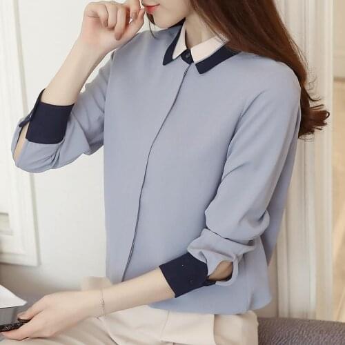 New arrived 2018 spring shirt female long sleeved casual blouse office lady fashion white and gray blue tops