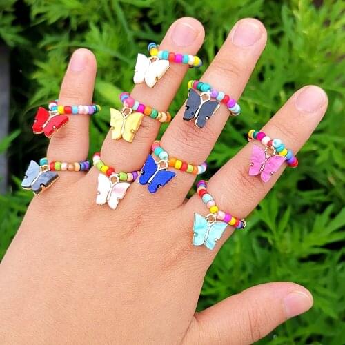 Lost Lady New Bohemian Resin Butterfly Rings Cute Handmade Colorful Beads Rings for Girls Women Party Jewelry Gift Accessories