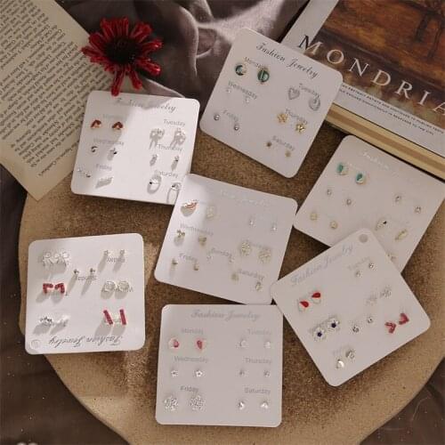 Mixed Style Heart Flower Small Stud Earrings Set Silver Color Cross Earring For Women Fashion Jewelry