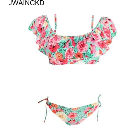JWAINCKD Bikini Push Up 2019 Mujer Off Shoulder Ruffles Swimsuit Female Floral Print Bathing Suit String Swimwear Women Biquini