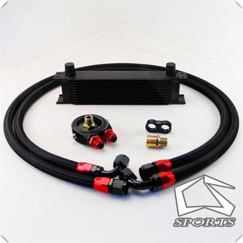 10 ROW AN-10AN UNIVERSAL ENGINE TRANSMISSION OIL COOLER BLACK+ FILTER KIT black british type