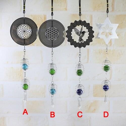 3D Metal Hanging Spinner Wind Chime with Spiral Tail Ball Center Home Decor