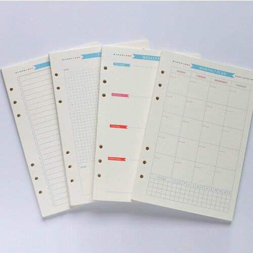 A5 6Holes Loose Leaf Refiller Paper Colored Planner Insert Notebook Binder Inside Pages To Do Weekly Monthly Grid Agenda Diary