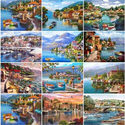 EverShine Diamond Painting Town Cross Stitch DIY Diamond Mosaic Full Square Drill Landscape Bead Embroidery Sea Handmade Gift
