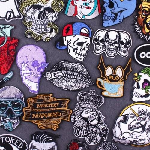 Lip/ Lion Patch Skull Stripe Patches For Clothing Iron On Patches For Clothes Punk Embroidered Patch Appliques For Jacket Badges