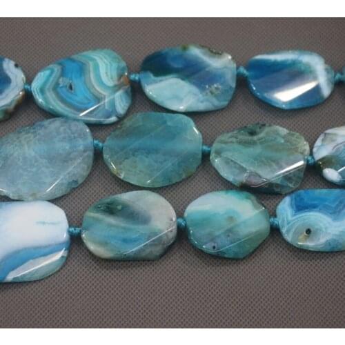 25-45mm Large Stone Slab Slice Beaded, Natural Blue Druzy Faceted Stone Beads Gems Stone Connector Pendant, 15.5inch Strand