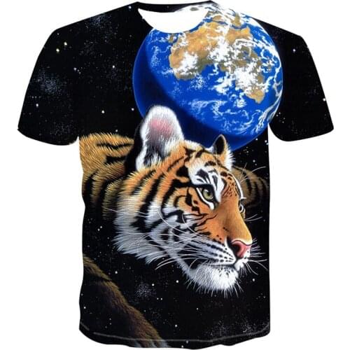 2021 Fashion New Mens Oversized T-shirt 3D Galaxy Tiger Pattern Summer Outdoor O-neck Short-sleeved Street Jogging Top