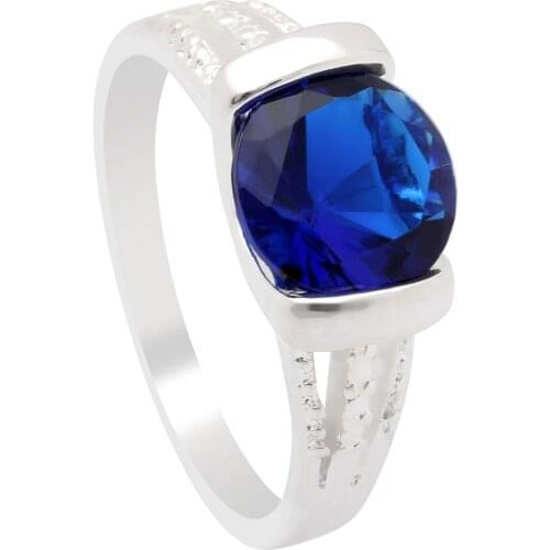 Hainon Fashion Dark Blue Round Cubic Zircon Rings For Women Silver Color Engagement Wedding Finger Rings Jewelry