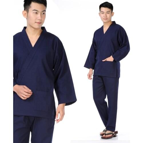 Japan-style cotton double-layer gauze thick and soft mens kimono set air-conditioned room home service