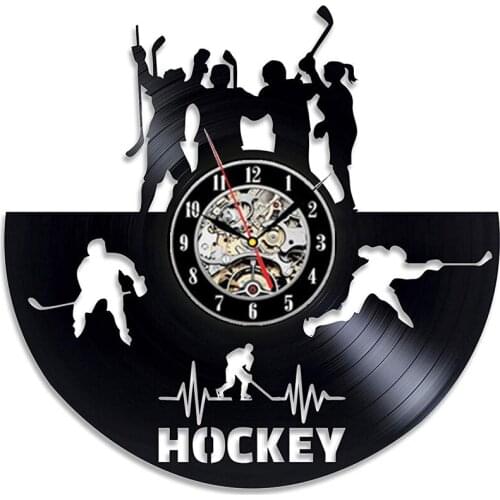 Hockey Team Modern Design Sport Theme Vinyl Record Wall Clock 3D Decoration Hanging Vintage Vinyl Clock Wall Watch Home Decor