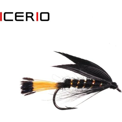 ICERIO 6PCS Black Duck Wing Pheasant Tippets Tail Fly Tying Hook Wet Flies Nymph Larva Trout Fishing Fly Lure Baits #12