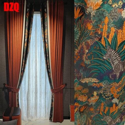 Classical Noble Chenille European Luxury Stitching Red Plant Zebra Blackout Exquisite Curtains for Living Room Bedroom