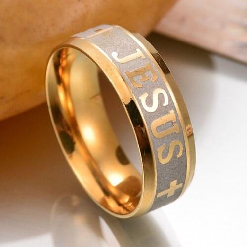 Stainless Steel Letter Bible Rings Rose Gold Band Jesus Cross Ring for Men Women Prayer Christian Unisex Europe Classic Jewelry
