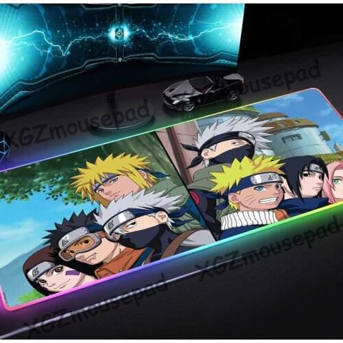 XGZ Custom Large RGB Mouse Pad Black Lock Edge Japan Anime Naruto Sasuke Sakura Computer Keyboard Desk Mat Speed Rubber Non-slip