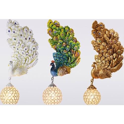 Creative Peacock Wall Lamps Gold Colorful Art Bird Light Wall Sconces Modern Lighting Fixtures Living Room Home Decor Luminarias