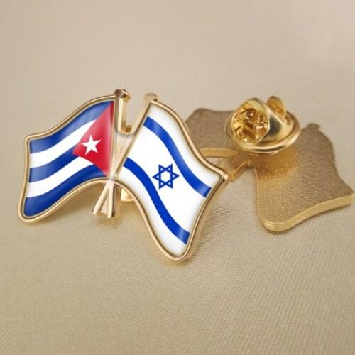 Cuba and Israel Crossed Double Friendship Flags Lapel Pins Brooch Badges