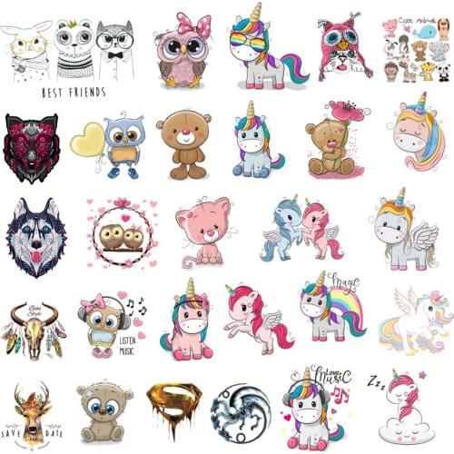 Cute small animal unicorn childrens clothing DIY sticker heat transfer vinyl T-shirt decorative printing stickers hot press D