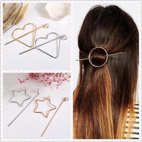 Timlee H132 Fashion Simple Heart Star Round Design Imitation Pearl Metal Hair Sticks Hair Clip Hair Accessory Wholesale