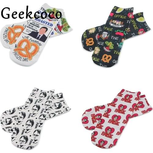 J1259 Cartoon The Office Tv Show Couple Cotton Short Socks Cute Unisex Skatebord Socks Fashion One Side Print Socks