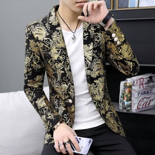 2021 Autumn Bronzing Print Suit Jacket Men Vintage Casual Blazer Masculino Street Wear Social Wedding Male Clothes Costume Homme