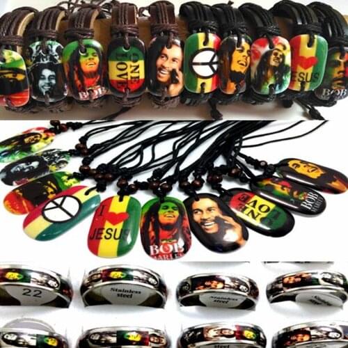 30 in 1 Bob Marley Jewelry Set MIX Leather bracelets Necklaces Rings Wholesale Mens Fashion Jewelry lot