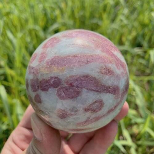 Natural Crystal Quartz Pink Tourmaline Sphere Energy Ball Reiki Stones Room Home Office Aquarium Decoration Accessories Gemstone