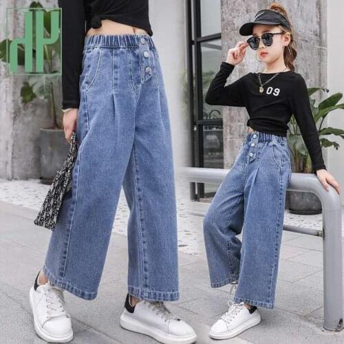 HH 2021 New Spring Girl Pants Kids Autumn Boot Cut Pant High Waist Jeans Clothes for Teens Fashion Childrens Jeans for Girls