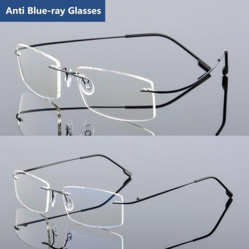 Blue Light Computer Men Spectacle Frame Titanium Frameless Clear Eyeglasses Frame Eye Glasses Men Rimless Square Myopia Nerd