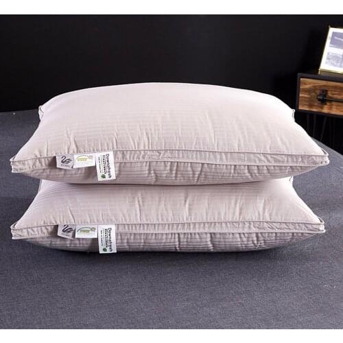 48*74cm Luxury 3D Style Bread Goose Down and Feather Adult Orthopedic Neck Pillow With 100% Cotton Satin Stripes Cover