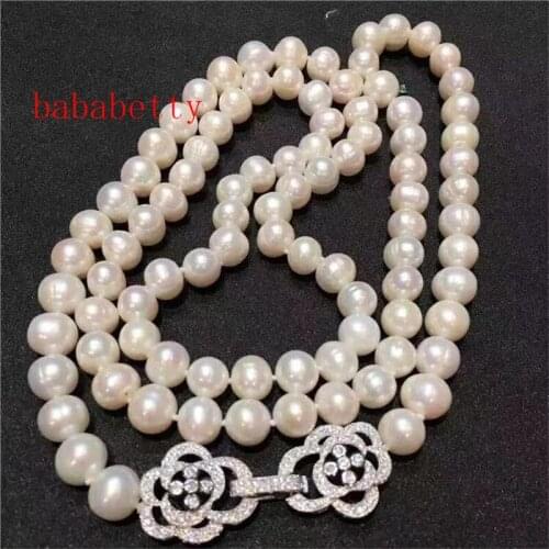 Natural freshwater pearl 8-9 mm 30 inches potato shape pearl necklace