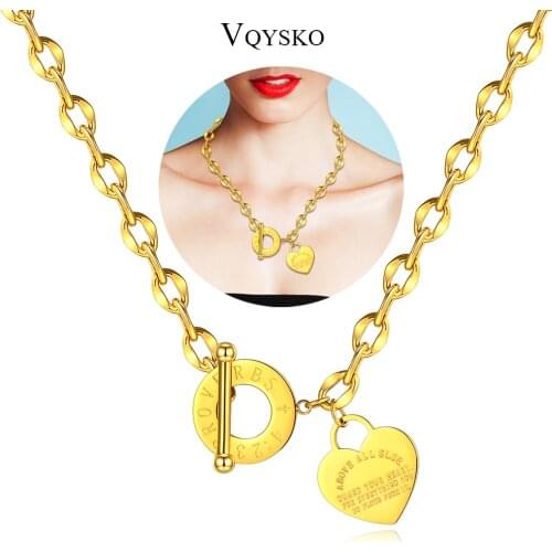 New Thick Chain Love Heart OT Buckle Necklace For Women Stainless Steel Charm Pendant Collar Choker Jewelry Necklace Wholesale
