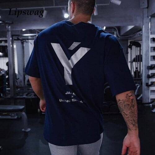 Casual Short Sleeve Cotton T-Shirt Men Gym Fitness Loose Running Sport Clothing Male Summer Fashion O-Neck Tee Tops Streetwear