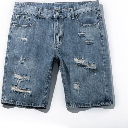 Summer New Break Hole Denim Shorts Korean Edition Tide Beggar In The Pants Joker Loose Casual Pants Mens Jeans