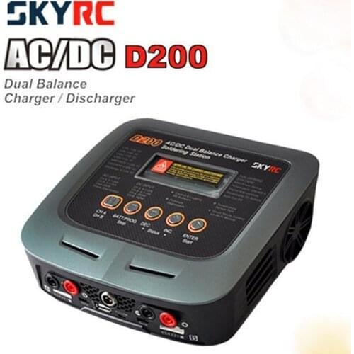 SkyRC D200 200W*2 AC/DC Dual Balance Charger 20A Charge 5A Discharge NiMH/LiPo Battery Twin-Channel Charger with Soldering Iron
